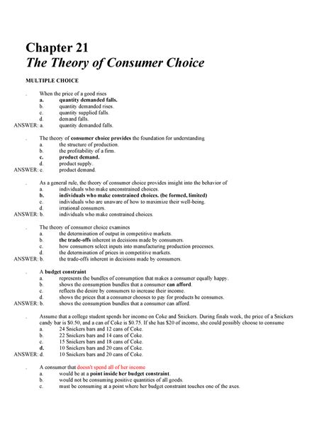 Chapter 21 Cosumer Choices Chapter 21 The Theory Of Consumer Choice