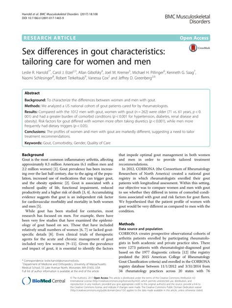 Pdf Sex Differences In Gout Characteristics Tailoring Care For Women And Men