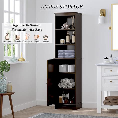 Home Freestanding Storage Cabinet With Three Tier Shelves Tall Slim Cabinet Free Standing