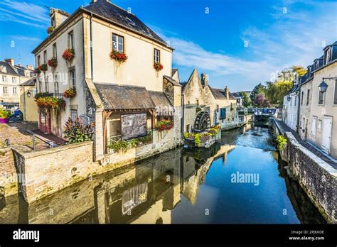 Colorful Old Buildings Aure River Reflection Bayeux Normandy France