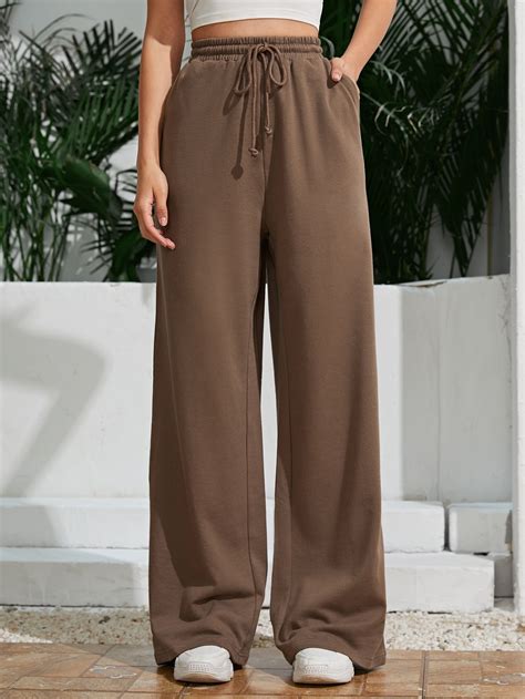 Solid Drawstring Waist Wide Leg Sweatpants Artofit