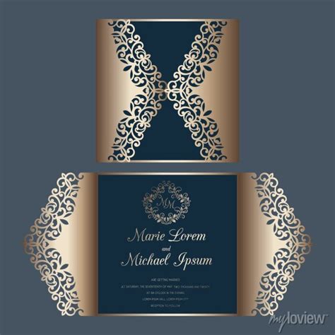 Laser Cut Wedding Invitation Gate Fold Card Template Vector Wall