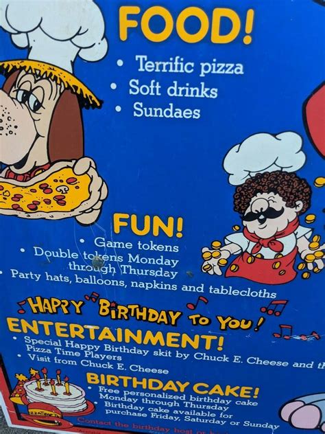 Vintage 34 X 24 Early Chuck E Cheese Birthday Sign Plastic Used 1983