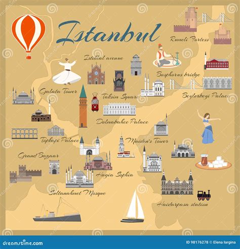 Map Of The Historical Center Of Istanbul Stock Vector Illustration Of