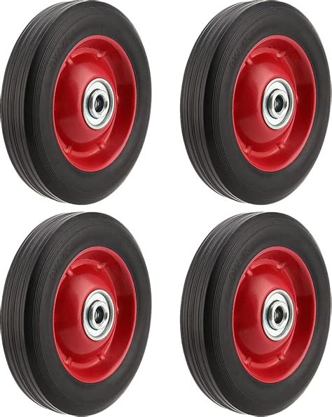 PINGEUI 4 PCS 8 Inch Solid Rubber Tire Flat Free Solid Rubber Wheels