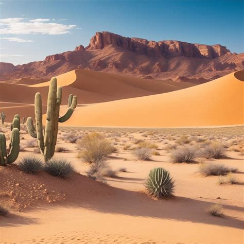 Premium Photo A Stunning Desert Landscape With Sand And Cactus