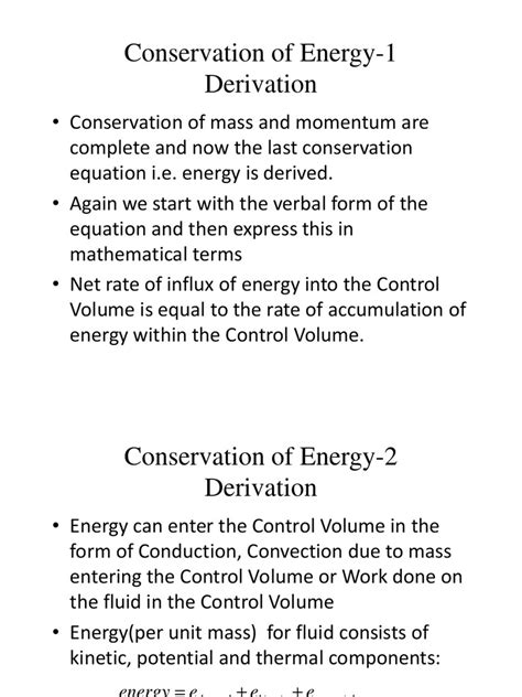 Derivation of the General Conservation of Energy Equation for Fluid Flow | PDF | Kinetic Energy ...