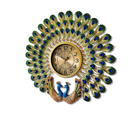 Buy D Dual Multicolor Open Feather Metal Peacock Wall Clock Online In