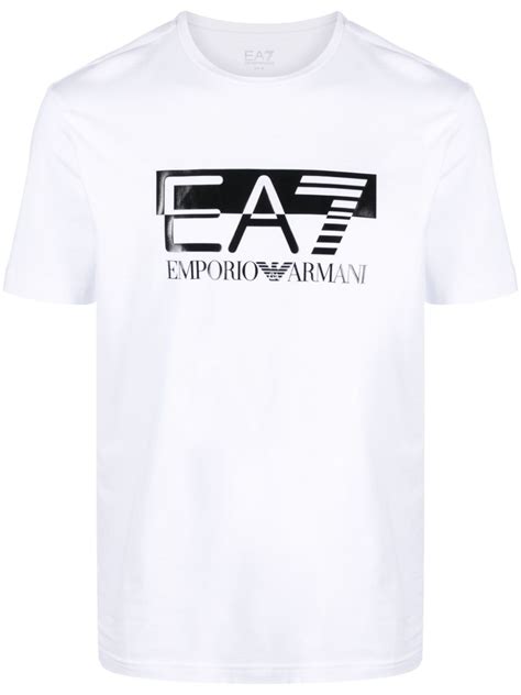 Ea Emporio Armani Logo Print Stretch Cotton T Shirt Farfetch