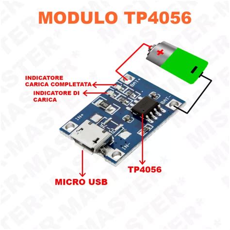 TP4056 18650 CIRCUITO Caricabatteria 5V 1A Modulo Micro Usb Li Ion 3