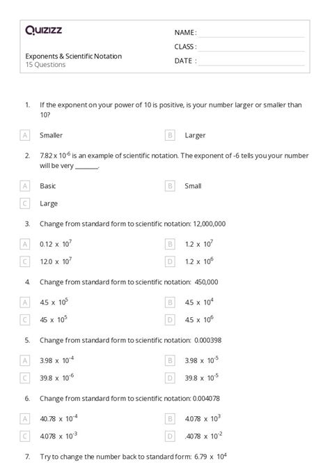 50 Scientific Notation Worksheets For 6th Grade On Quizizz Free And Printable