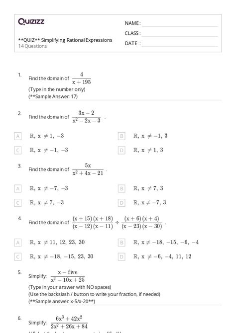 50 Rational Expressions Worksheets On Quizizz Free And Printable