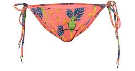 VERANDAH String Bikini Bottoms Coral Petite Tropical Parrot Size L In