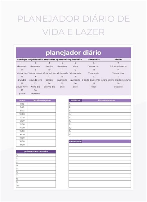 Modelos de Planilhas Plano Diário para Microsoft Excel e Planilhas