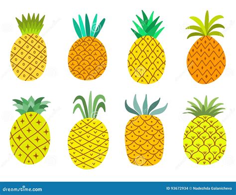 Cute Pineapple Icons Vector Set Stock Vector Illustration Of Summer