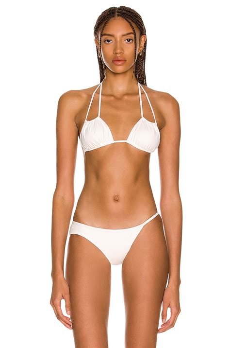 Christopher Esber Ruched Double Strap Bikini Top In White FWRD