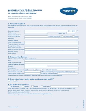 Fillable Online Application Form Medical Insurance Menzis Fax Email