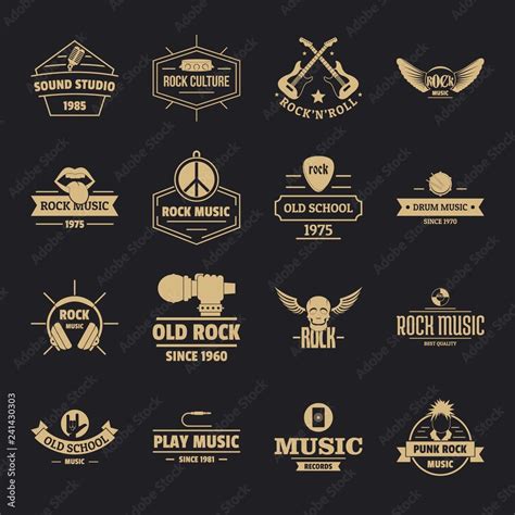 Rock music logo icons set. Simple illustration of 16 rock music logo vector icons for web Stock ...