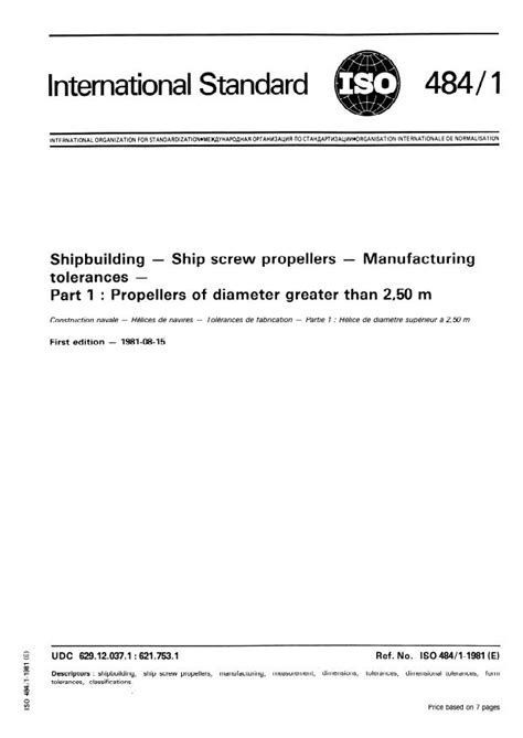 ISO 484-1:1981 - Shipbuilding — Ship screw propellers — Manufacturing ...