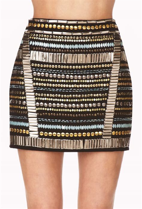 Lyst Forever 21 On The Edge Beaded Mini Skirt In Metallic