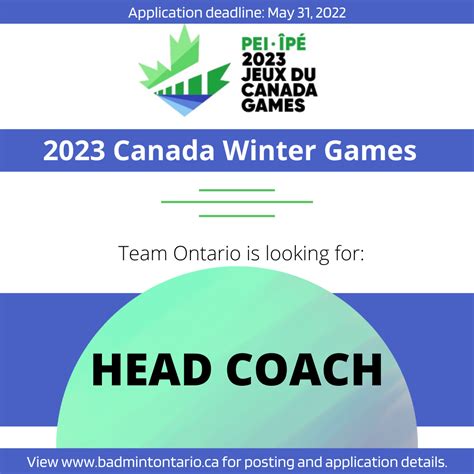 2023 Canada Winter Games Team Ontario Head Coach - Badminton Ontario