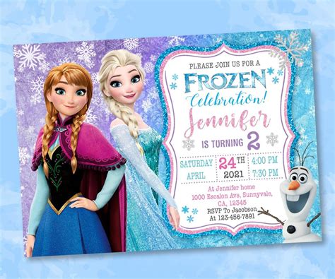 Elsa Anna Invitation Frozen Birthday Invitation Disney Princess