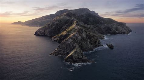 macOS Catalina Wallpaper 4K, Stock, Mountains, Island, Evening