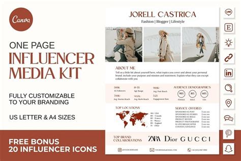 1 Page Influencer Media Kit Canva Media Kit 2290569