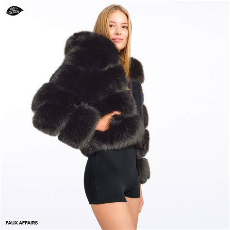 Black Faux Fur Jacket With Hood Gia Size S