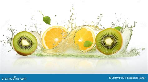 A Group Of Sliced Oranges And Kiwis In Water Generative Ai Image