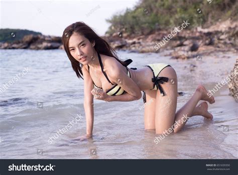 Sexy Asian Woman Yellow Bikini Two Stock Photo 651659350 Shutterstock