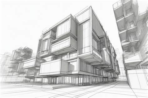 Premium Photo Abstract 3d Urban Building Outline Perspective Design