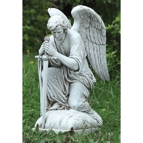 13.25" Kneeling Male Angel Outdoor Garden Statue | Pool Central