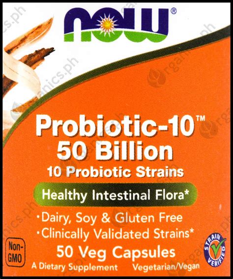 Now Probiotic 10 Strains 50 Billion Cfu 50 Caps Organics Ph