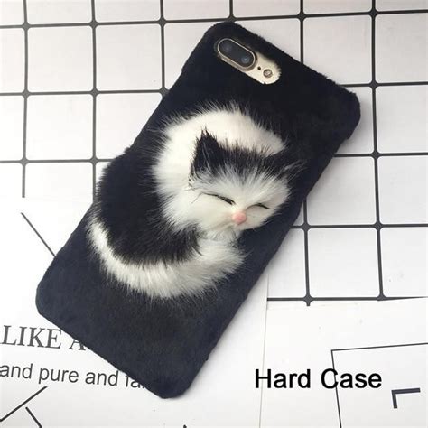 Christmas Diy Hat Cute Cat Fluffy Fur Phone Case For Iphone Fluffy Phone Cases Cats Phone