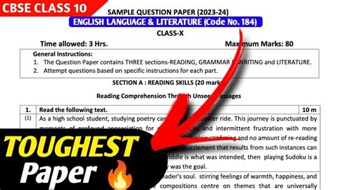 Toughest Paper Class English Sample Paper English Sample