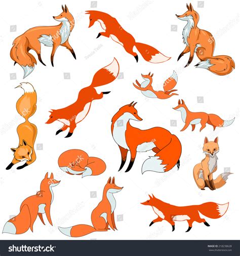 Stylized Red Foxes Different Poses Stock Vector Royalty Free