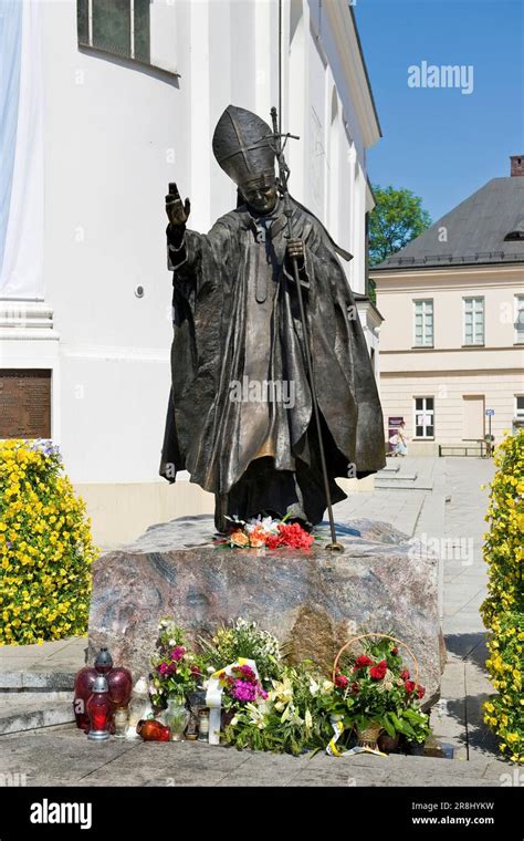 Poland. Wadowice. The 18th Century Lesser Basilica. Statue Pope John ...