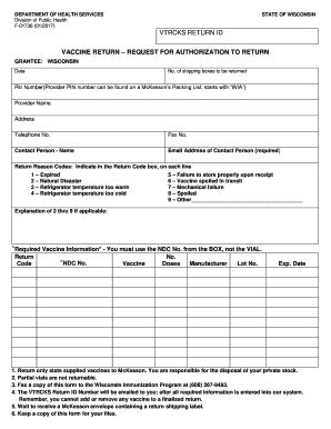 Fillable Online Dhs Wisconsin Vaccine Return Request For