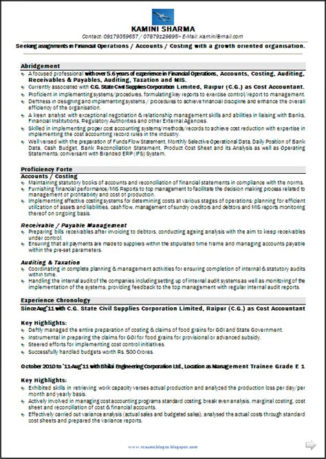 Resume Sample Cma Cs And Mcom Having 6 Years Experience Resume Formats