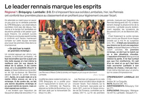 Cercle Paul Bert Foot BréquignySÉNIORS R1 ARTICLE OUEST FRANCE