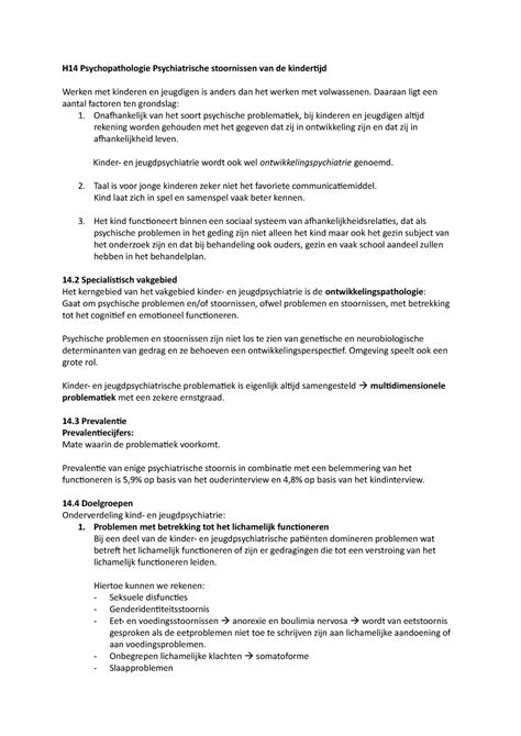 Samenvatting Psychiatrie Voor SPH H14 H14 Psychopathologie