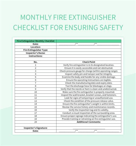 Free Fire Extinguisher Checklist - Image to u