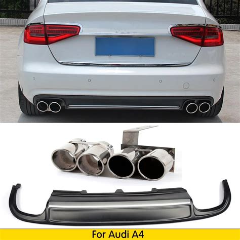 Pp Rear Bumper Lip Diffuser Exhaust Pipe For Audi A4 B8 Standard Bumper