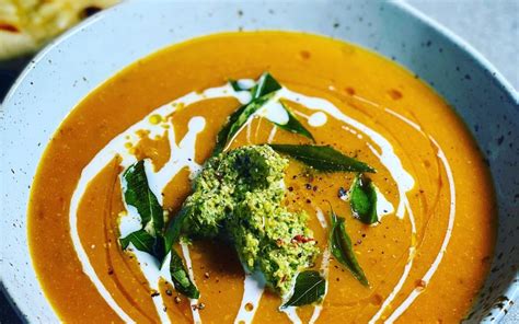 Spiced Pumpkin And Lentil Soup With Coriander Cashew And Coconut Pesto — Em S Food For Friends