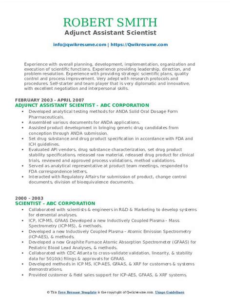 Scientist Resume Samples Qwikresume