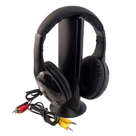 5 In 1 Wireless Headphones Cordless Headset With Mic For Pc Tv Radio Black