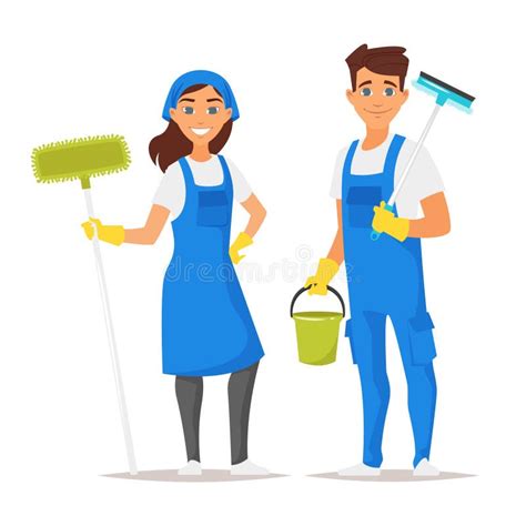 Cleaning Service Man And Woman Stock Vector Illustration Of House Domestic 104206904