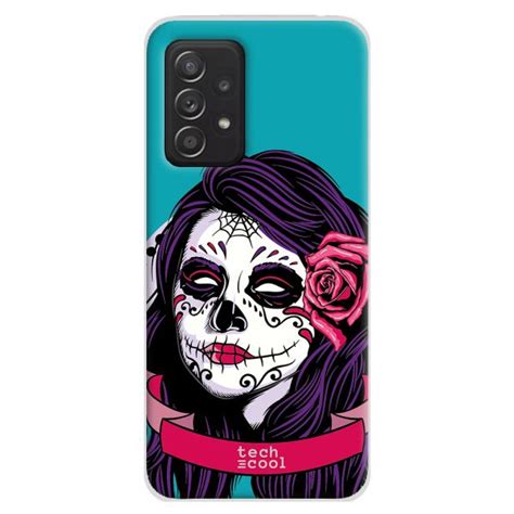 Techcool Capa De Silicone Para Samsung Galaxy A52 5g Galaxy A52 4g L Catrina México Flor Azul