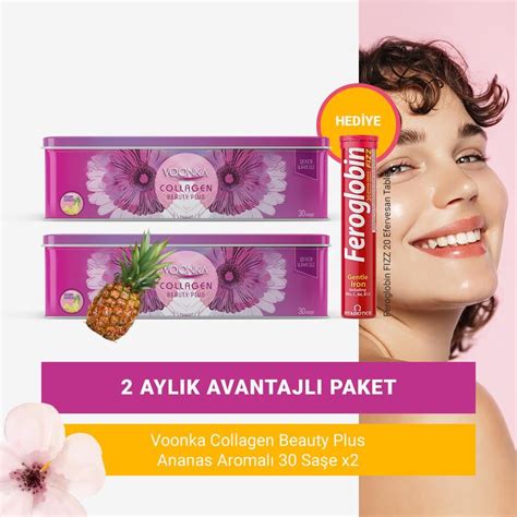 Voonka Ananas Aromalı Kolajen 30 Saşe x2 2 Aylık Paket Efervesan